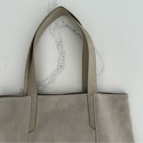 Merona Genuine Suede Leather and Cotton Shopper Tote Bag in Ivory Grey Tone - Picture 8 of 8